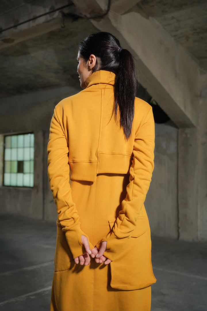 Asymmetrical set of two - cotton turtleneck top and drop crotch jumpsuit