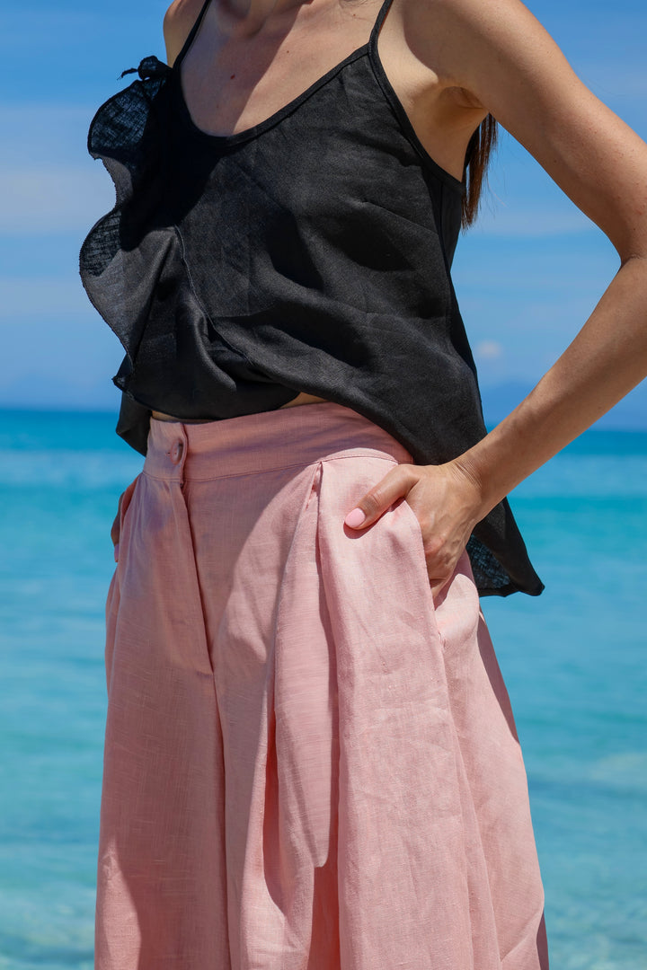 Wide leg linen skirt pants in Ash rose
