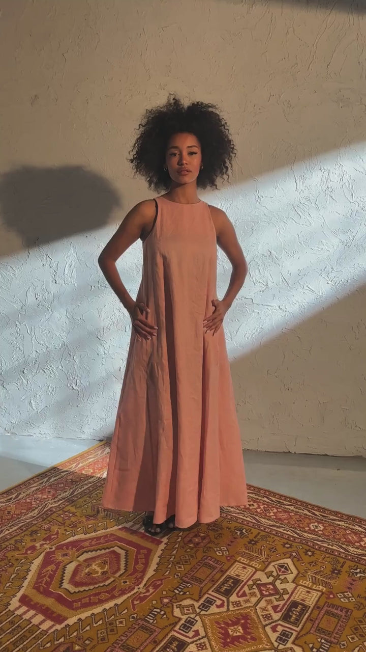 Ash rose summer maxi a-line linen dress