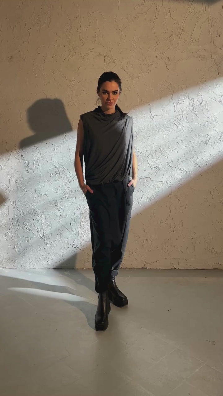 Black merino wool baggy pants
