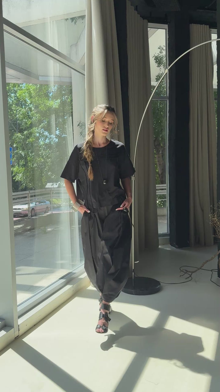 Pantaloni larghi in cotone nero