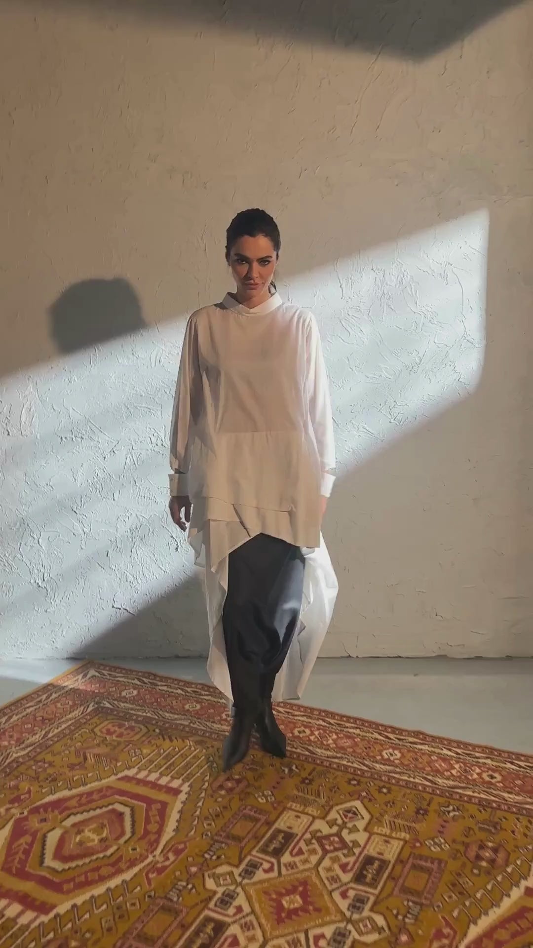 White Asymmetrical Cotton Maxi Tunic Dress