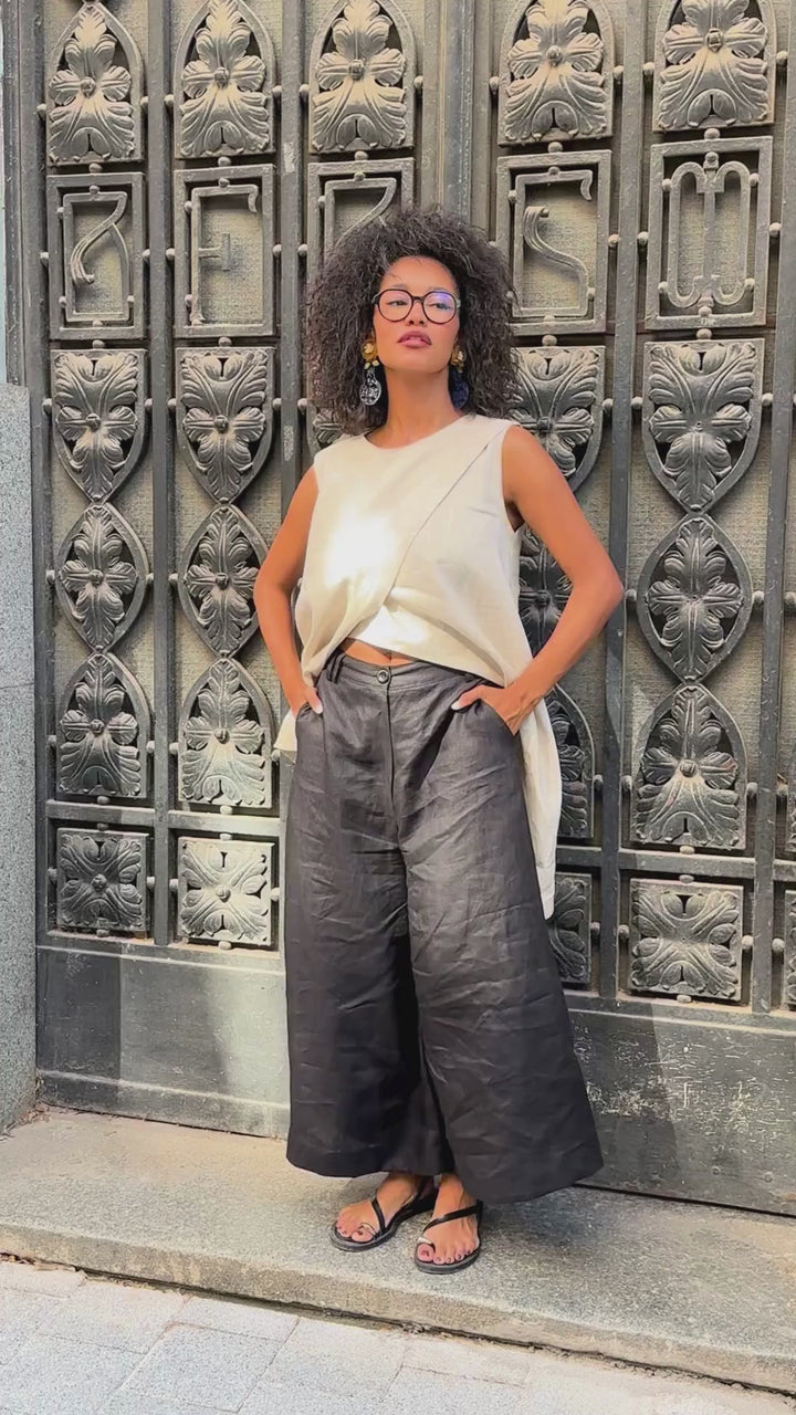 Avant-Garde Wide Leg Linen Palazzo Pants