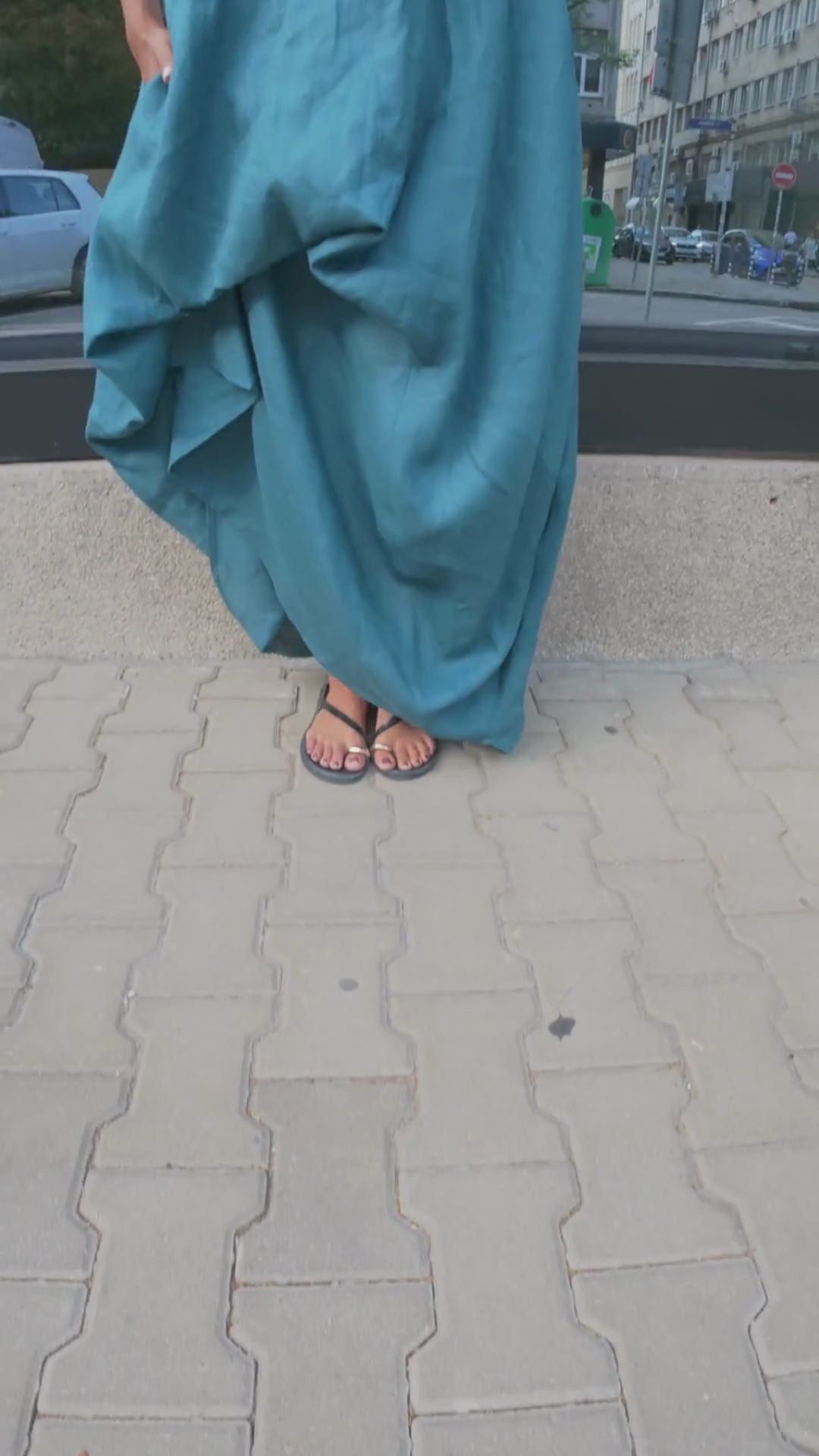 Petroleum Blue Racerback Linen Maxi Dress