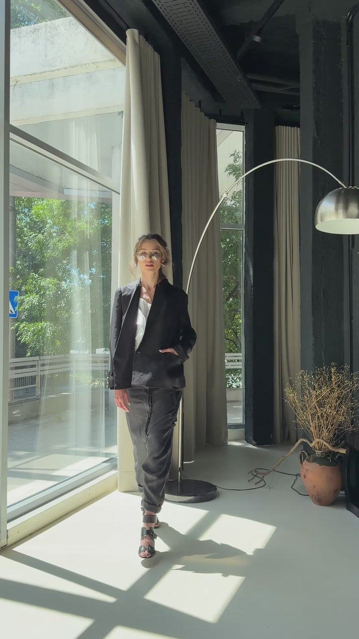 Dunkelgrauer Leinenblazer Damen