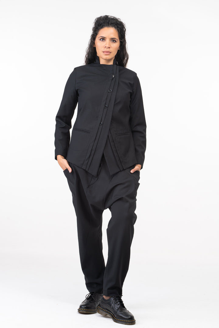 Asymmetrical Black Wool Blazer Women's