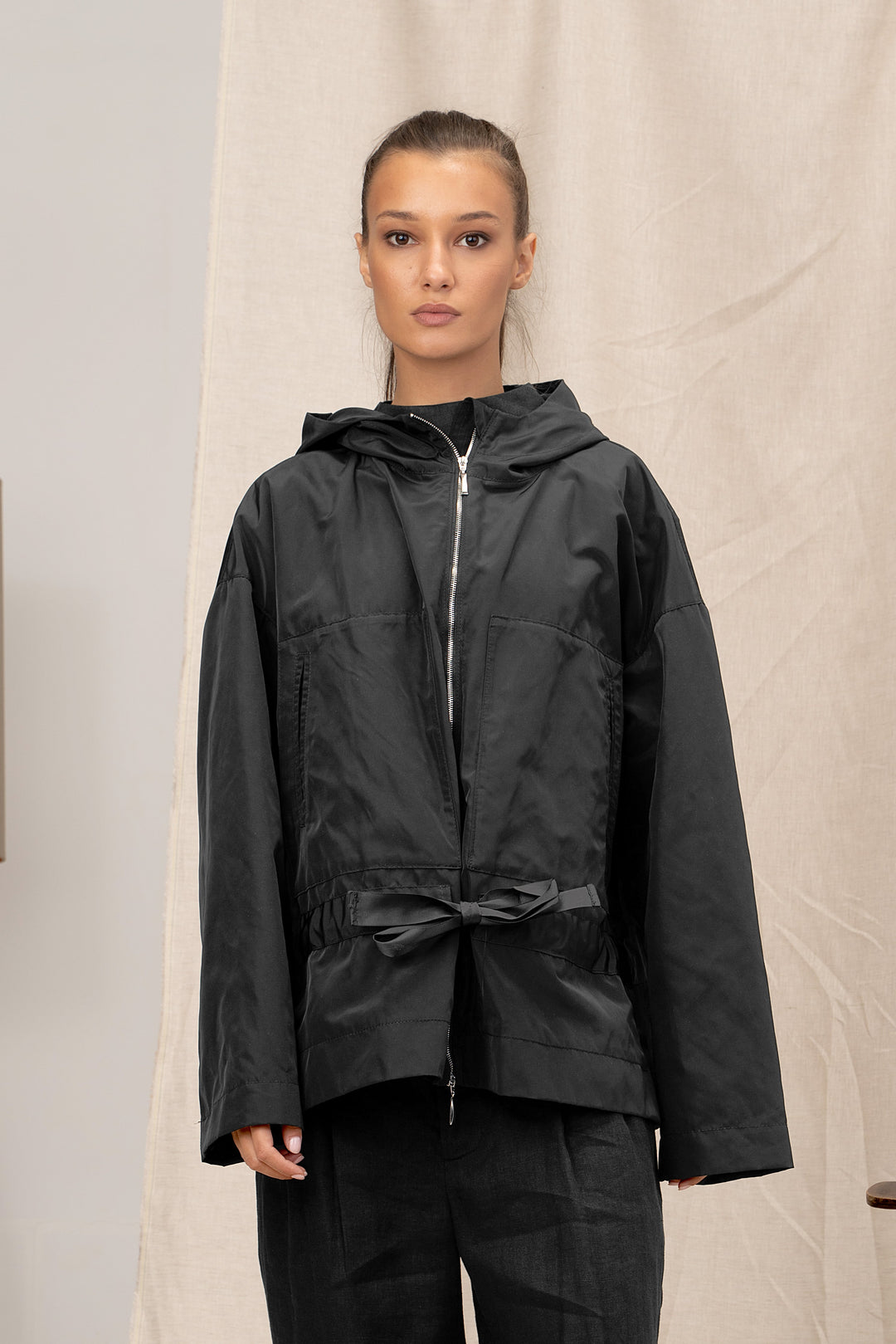 Black Windproof Women's Transitional Jacket