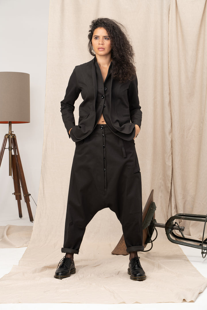 Avant garde Denim Harem Pants with Asymmetrical Details