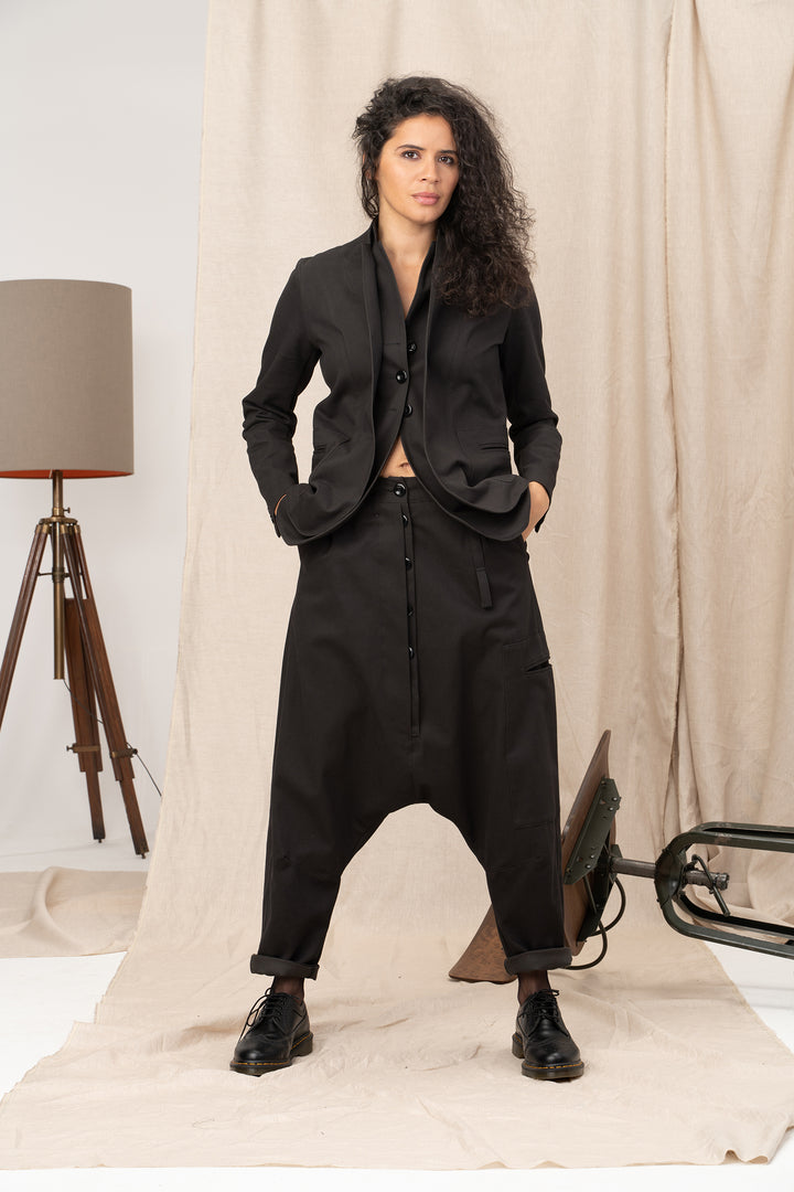 Avant garde Denim Harem Pants with Asymmetrical Details