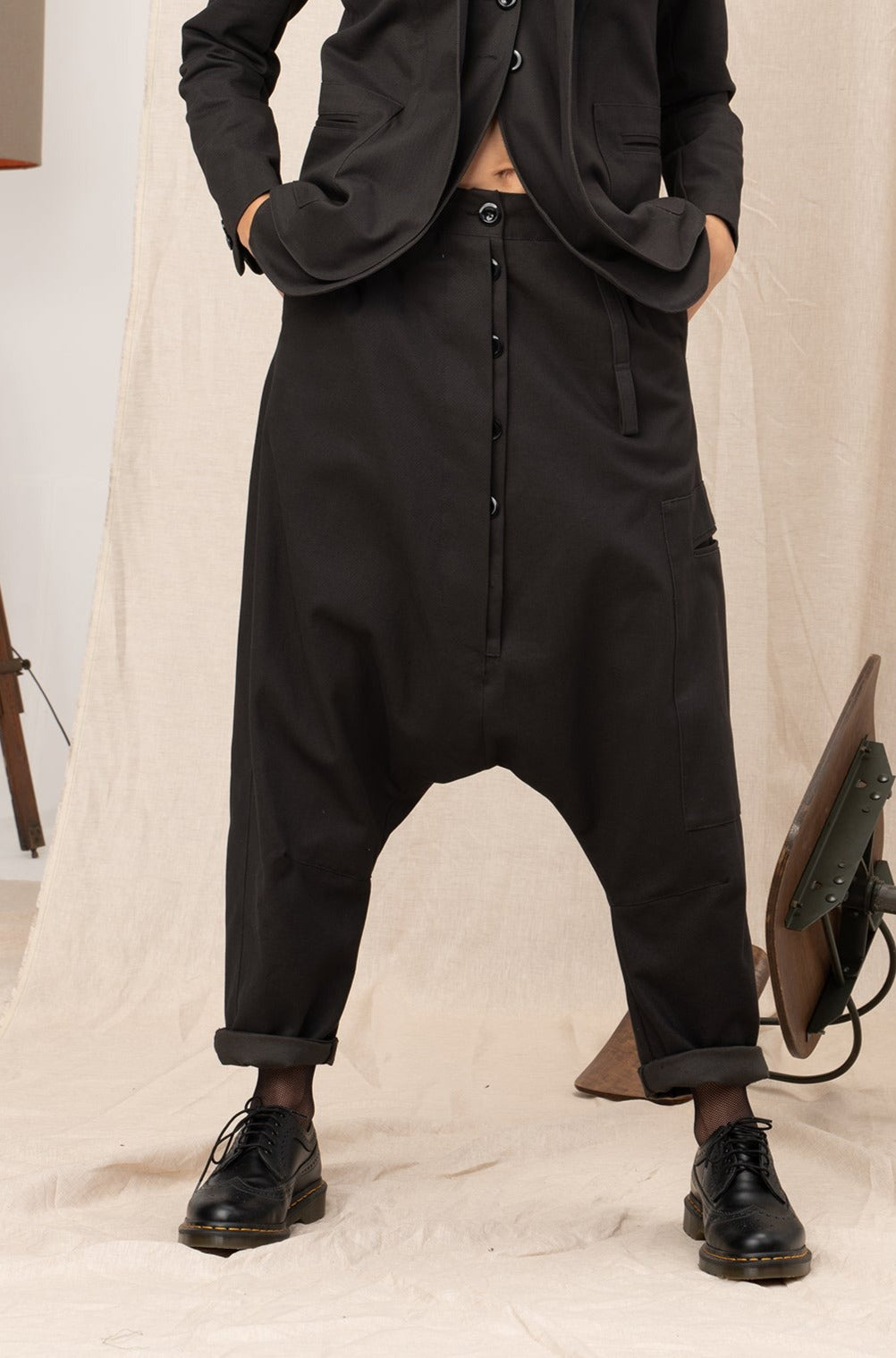 Avant garde Denim Harem Pants with Asymmetrical Details