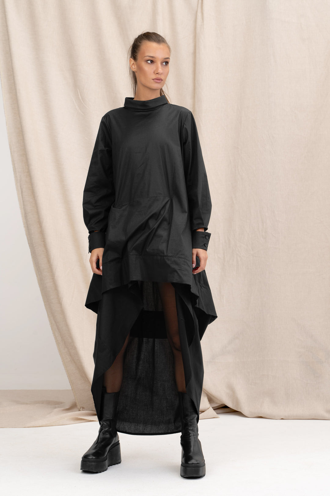 Oversized Asymmetrical Cotton Dress S / Black Oversized Asymmetrical Cotton Dress S / Black