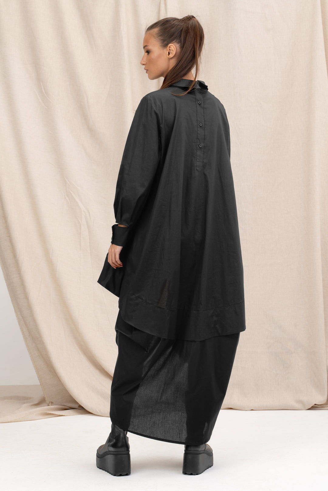 Oversized Asymmetrical Cotton Dress S / Black Oversized Asymmetrical Cotton Dress S / Black