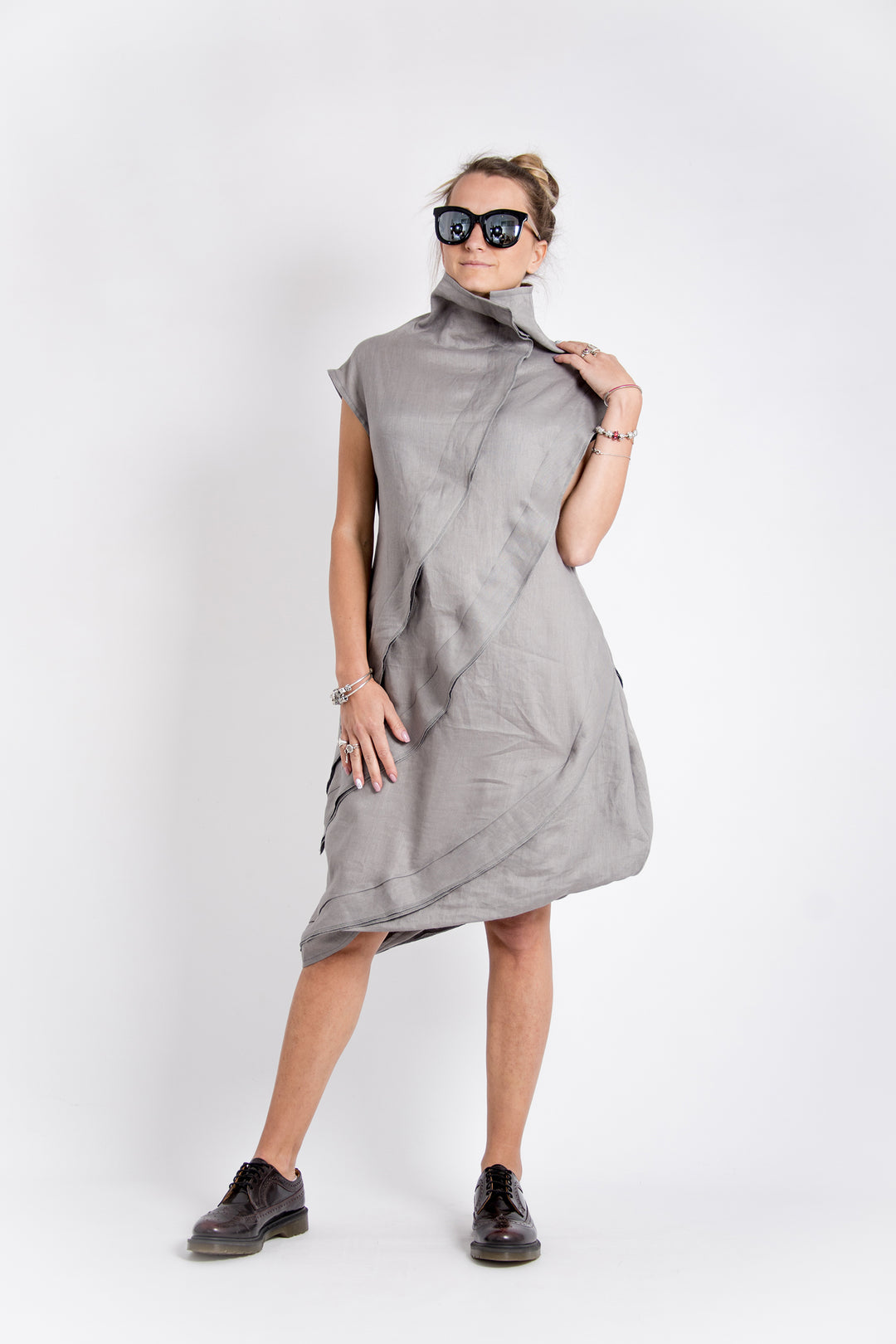 Asymmetrical Steampunk Sleeveless Linen Dress 5XL / Cyclamen Asymmetrical Steampunk Sleeveless Linen Dress 5XL / Cyclamen