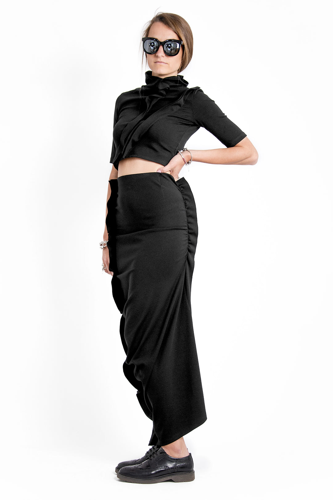 High Waist Long Black Skirt