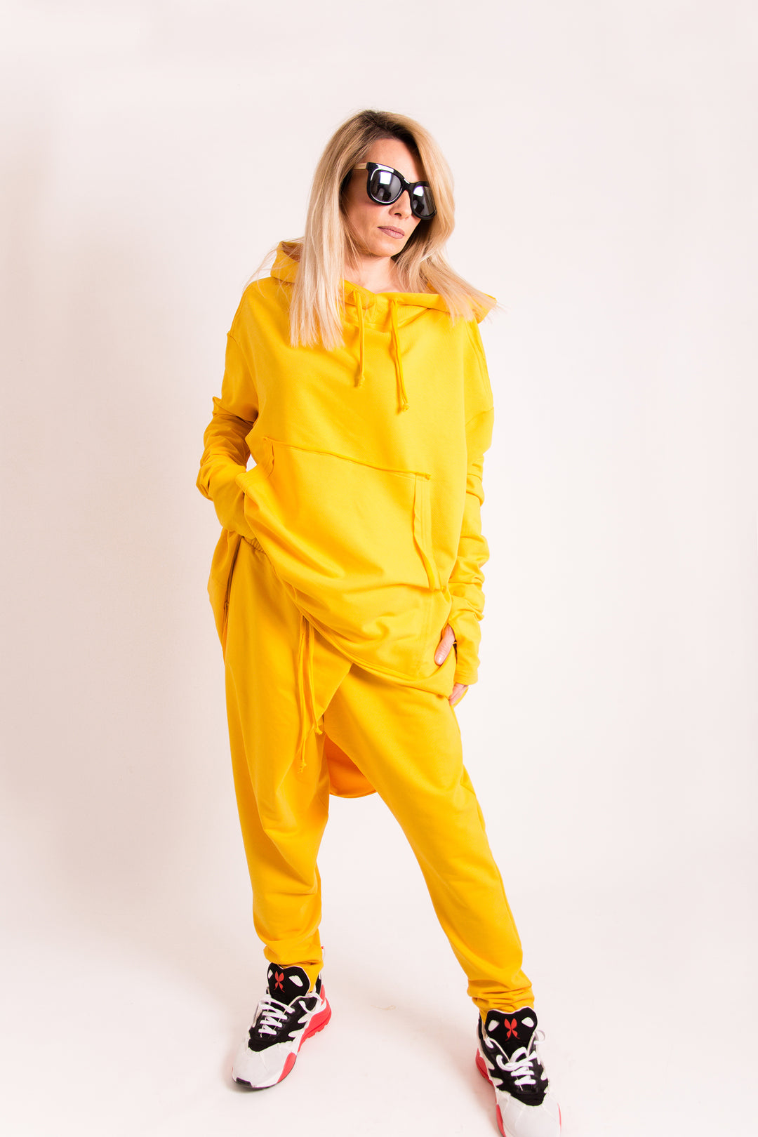 Yellow Activewear Set - Hooded Sweatshirt and Harem Pants