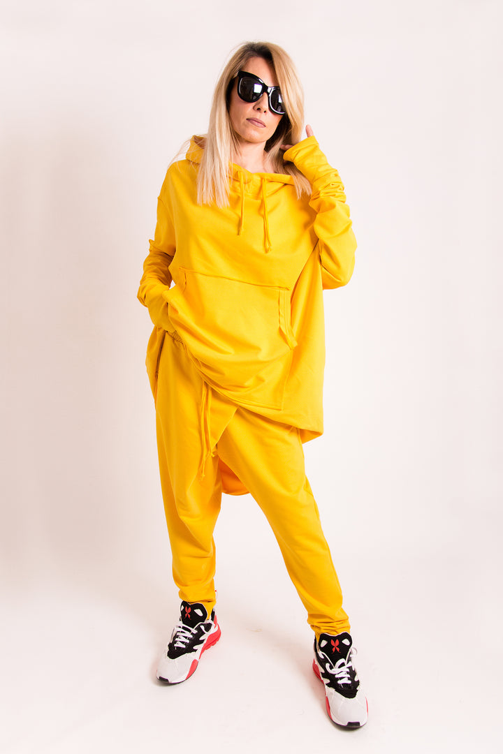 Yellow Activewear Set - Hooded Sweatshirt and Harem Pants