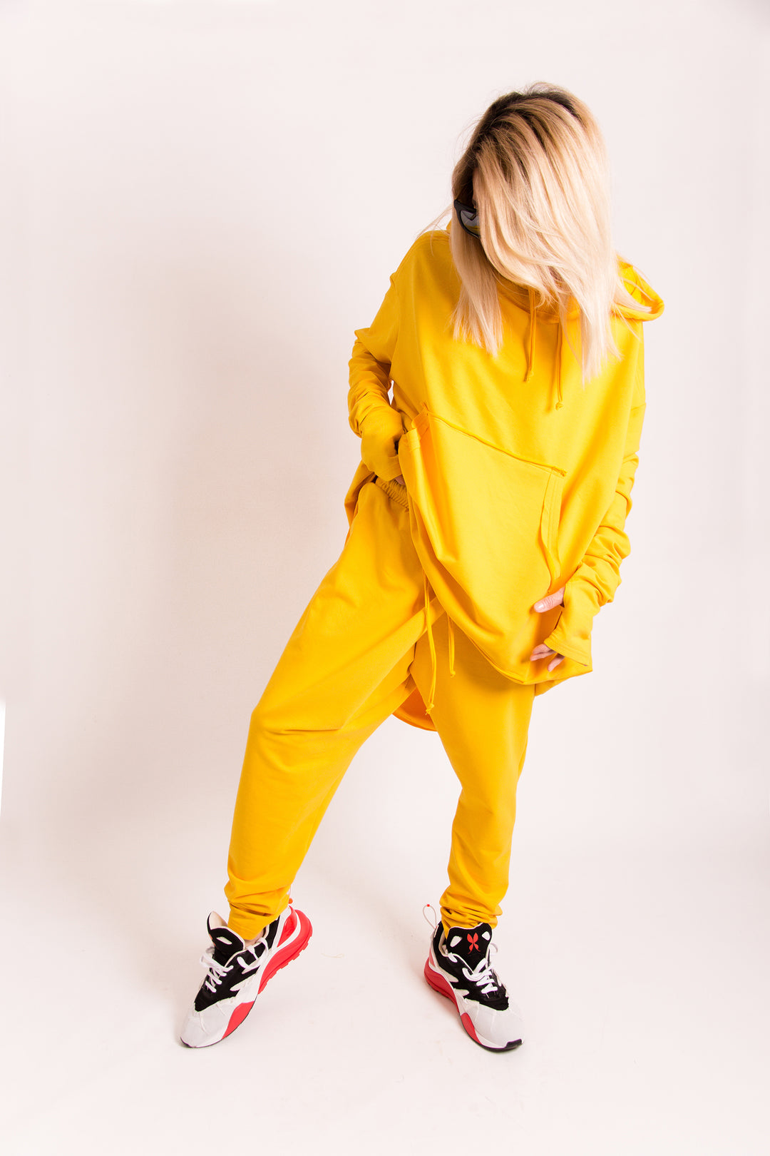 Yellow Activewear Set - Hooded Sweatshirt and Harem Pants