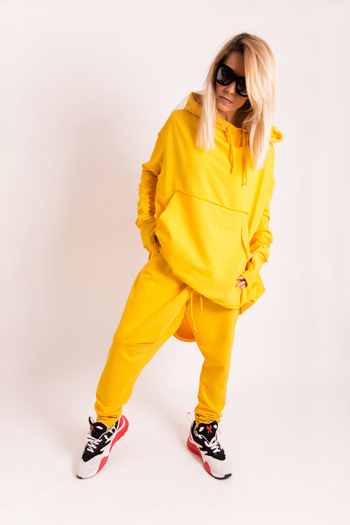 Yellow Activewear Set - Hooded Sweatshirt and Harem Pants