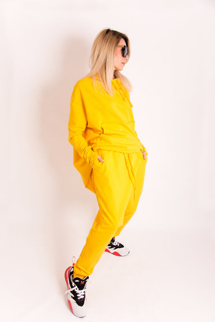 Yellow Activewear Set - Hooded Sweatshirt and Harem Pants