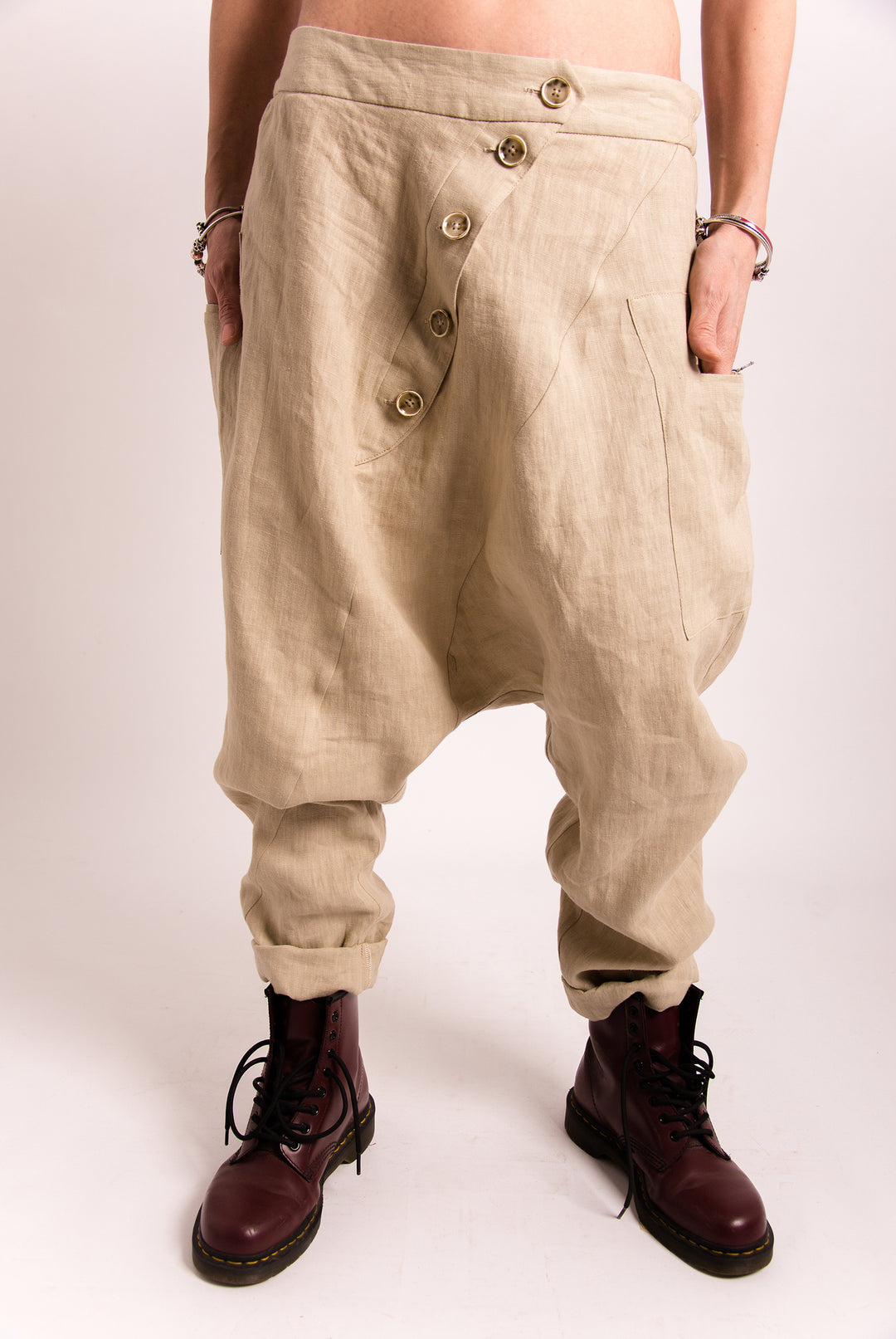 Beige Organic Linen Harem Pants