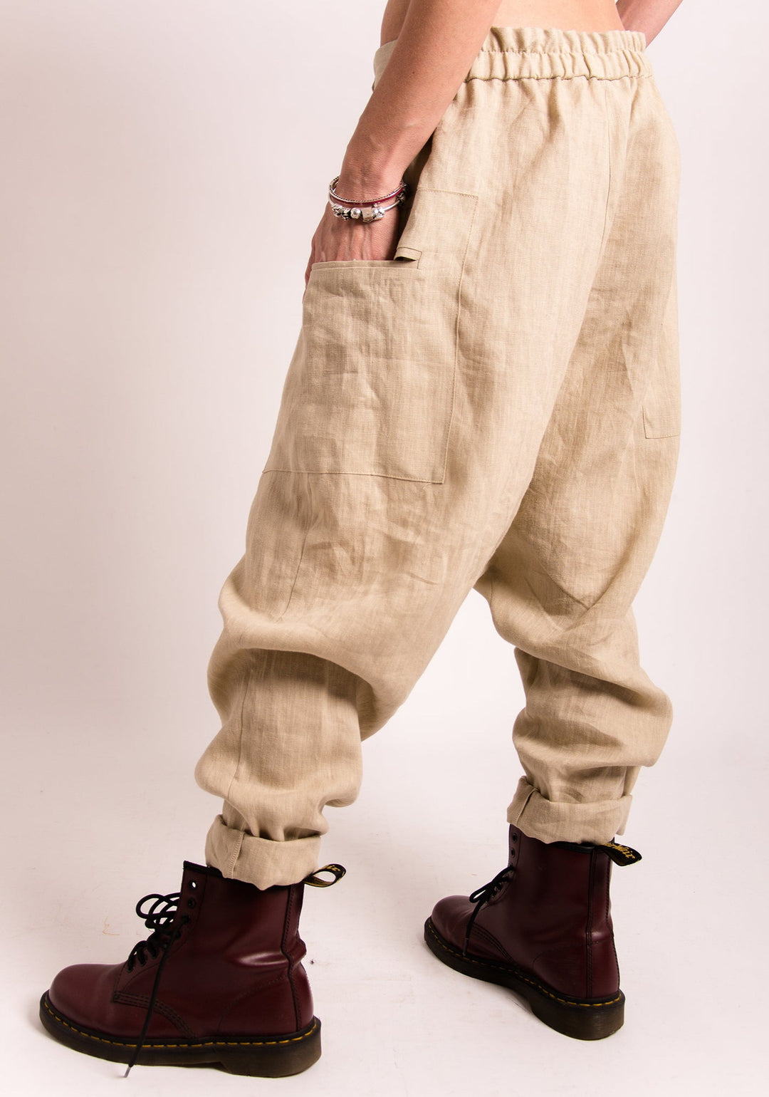 Beige Organic Linen Harem Pants