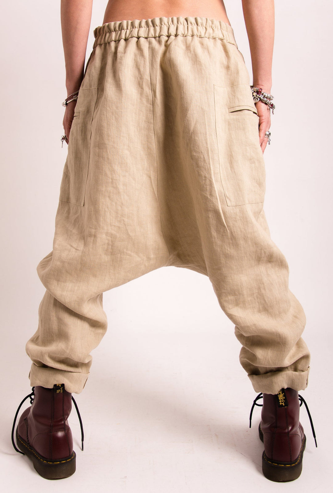 Beige Organic Linen Harem Pants