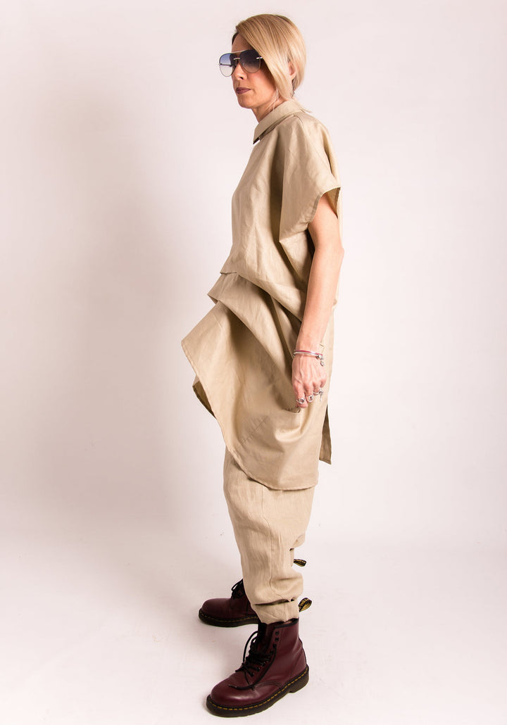 Beige Organic Linen Harem Pants