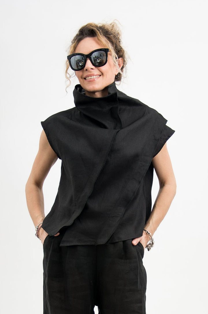 Black Linen Avant Garde Top