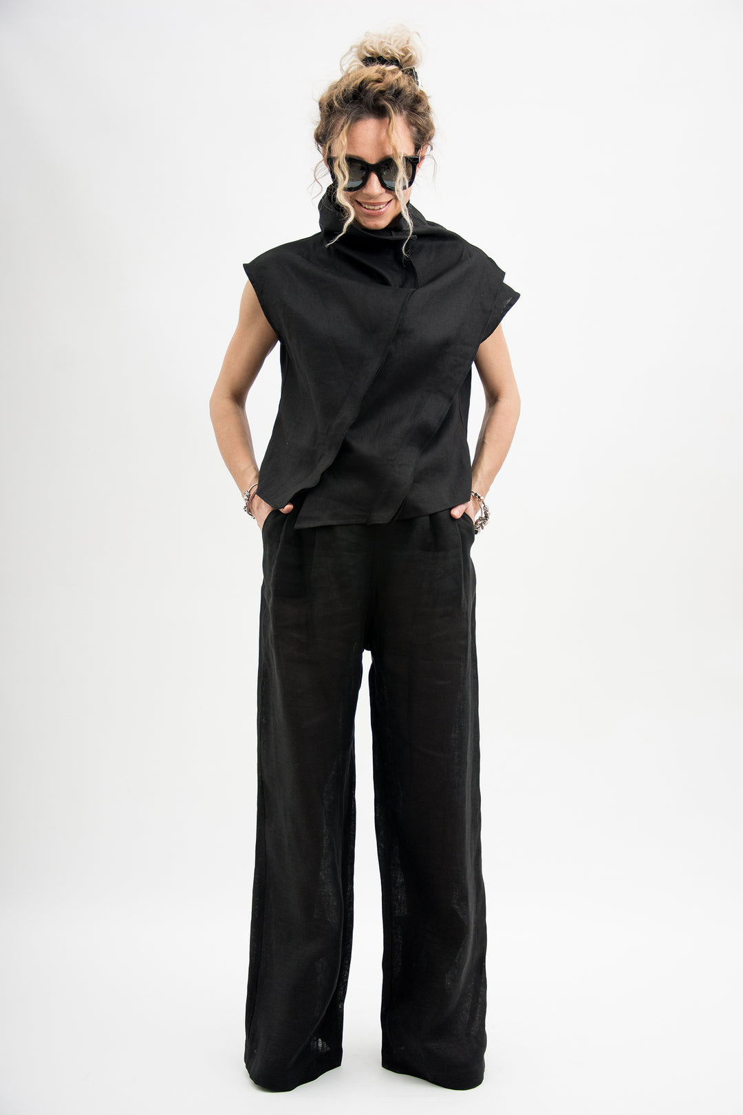 Black Linen Avant Garde Top