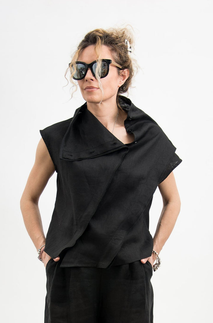 Black Linen Avant Garde Top