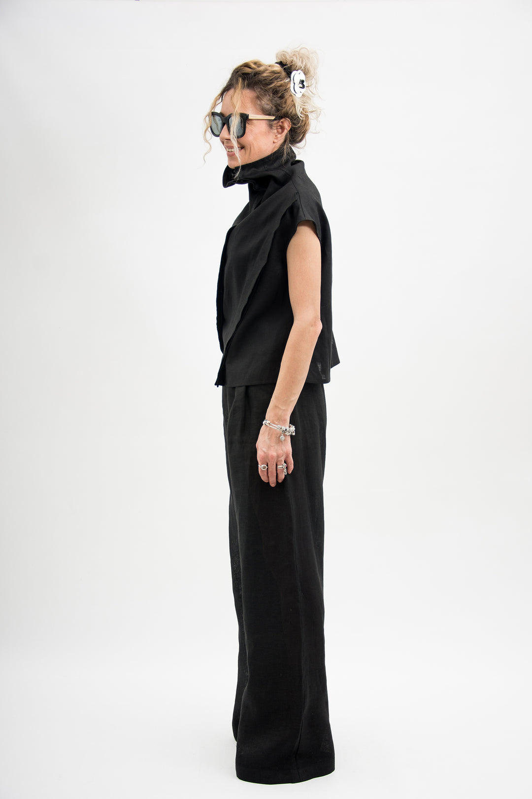 Black Linen Avant Garde Top