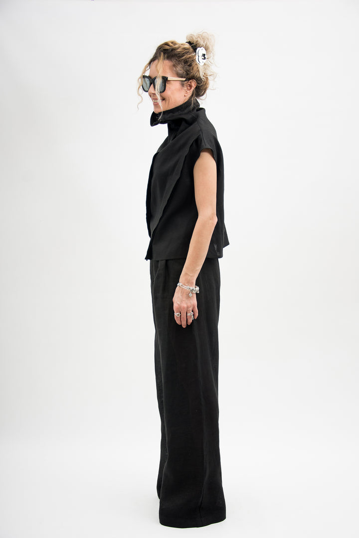 Black Linen Avant Garde Top