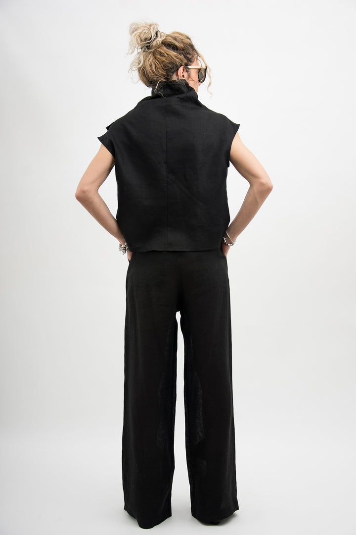 Black Linen Avant Garde Top