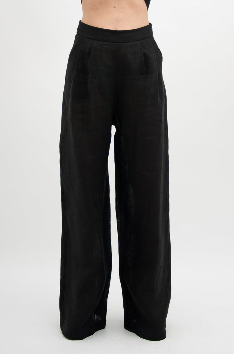 Black High Waisted Wide Leg Organic Linen Pants