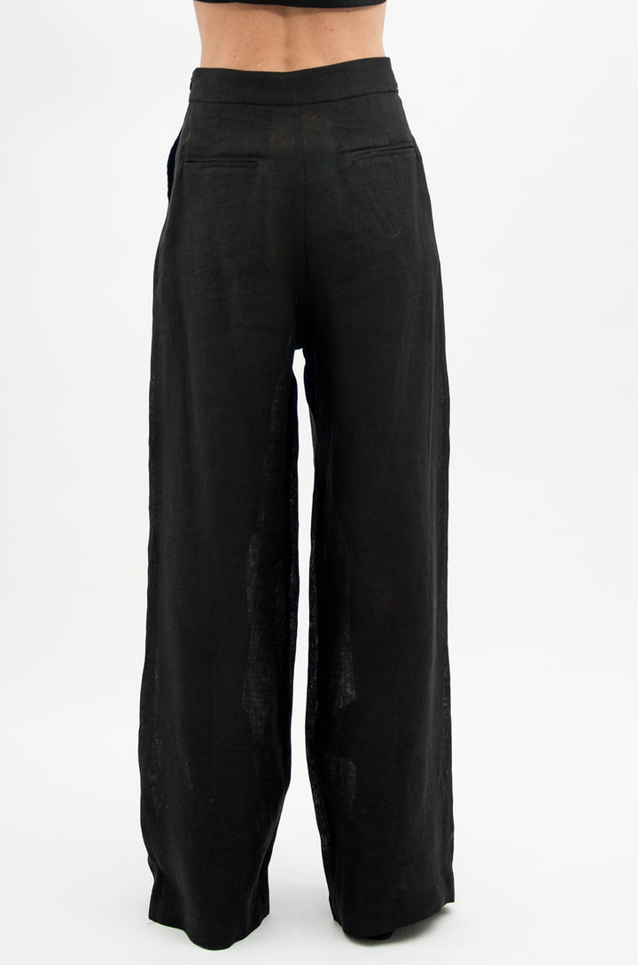 Black High Waisted Wide Leg Organic Linen Pants