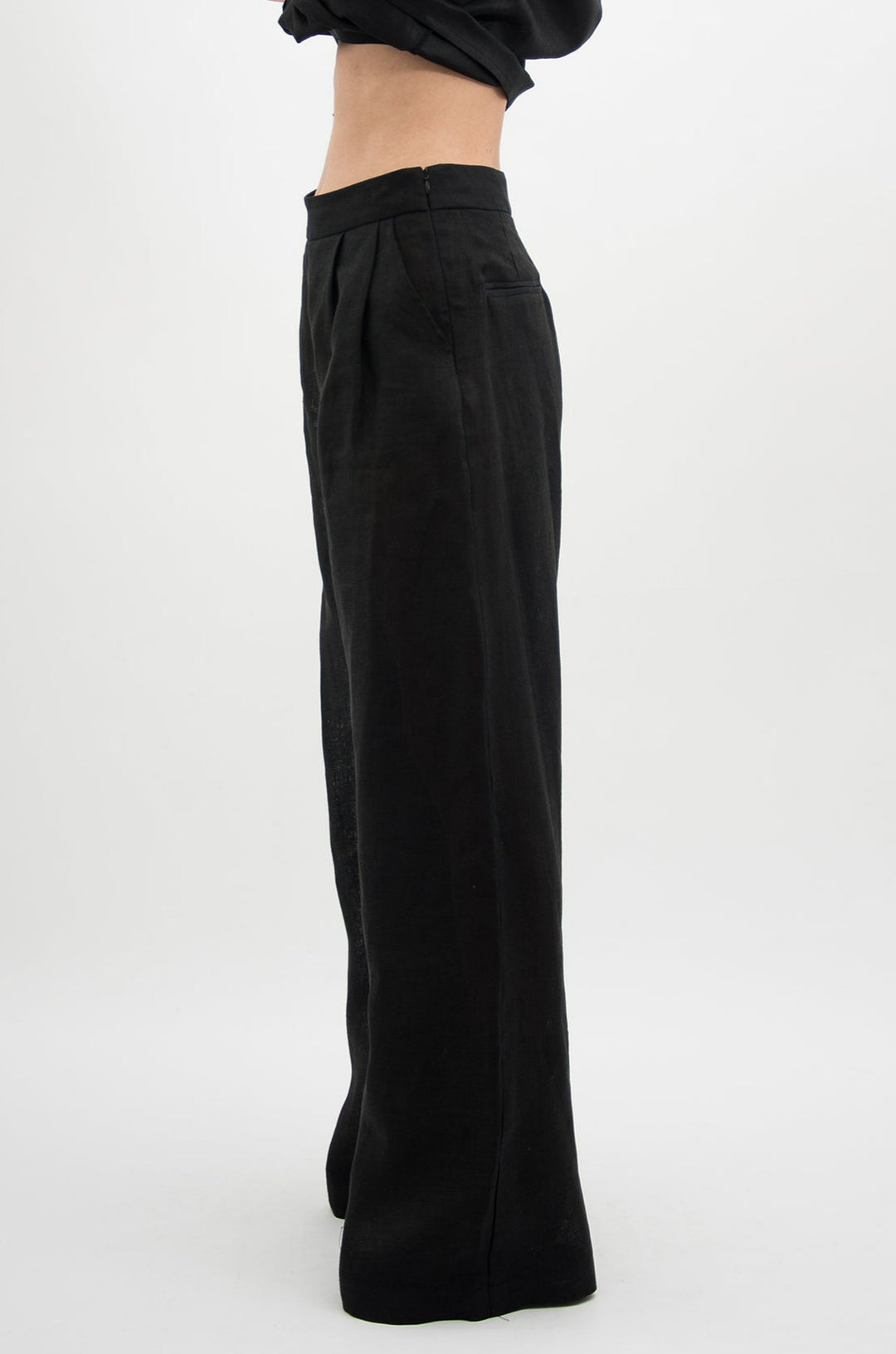 Black High Waisted Wide Leg Organic Linen Pants