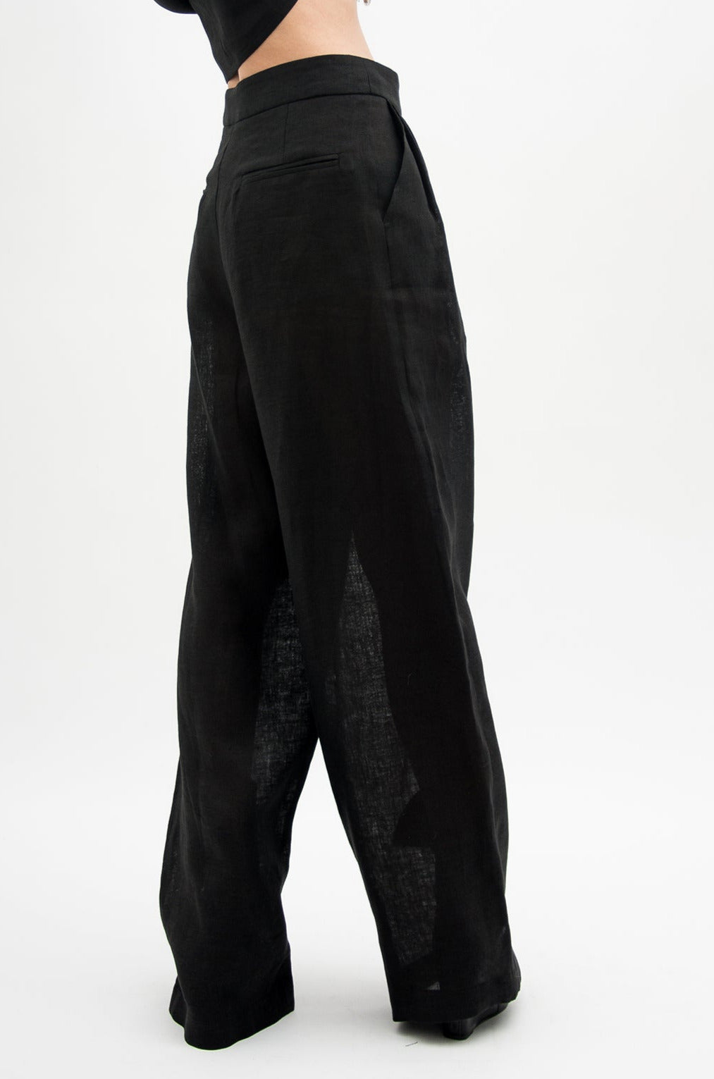 Black High Waisted Wide Leg Organic Linen Pants