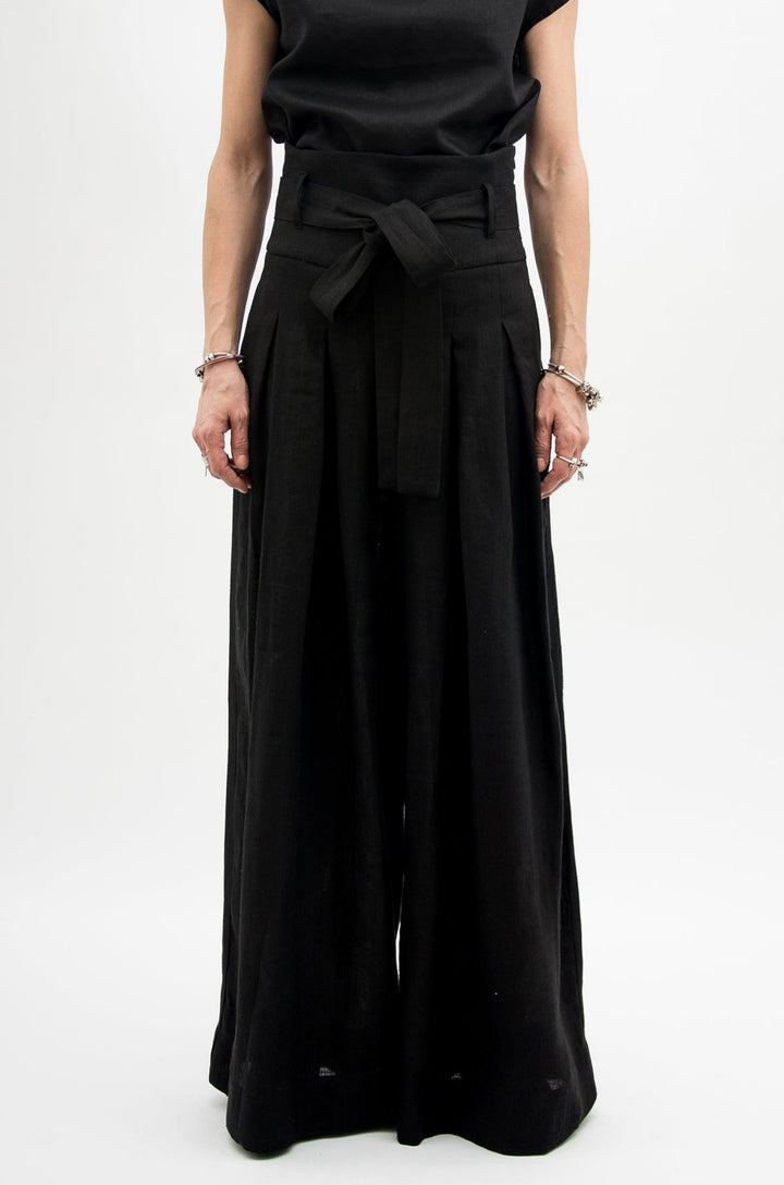 High Waisted Linen Palazzo Pants