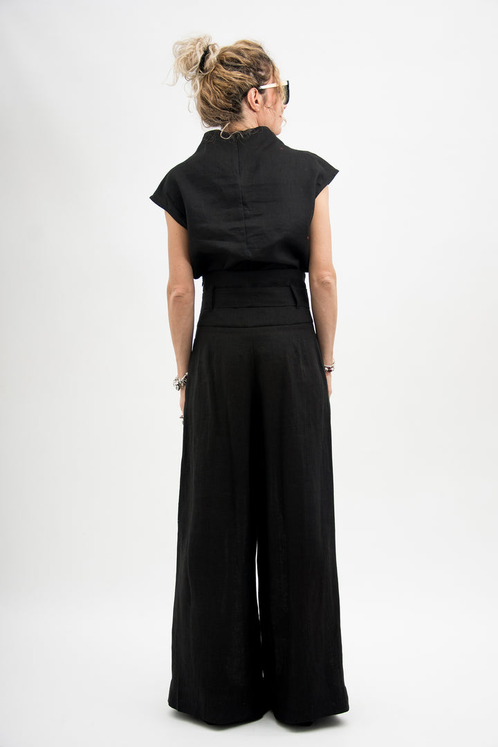 Black Linen Avant Garde Women's Top