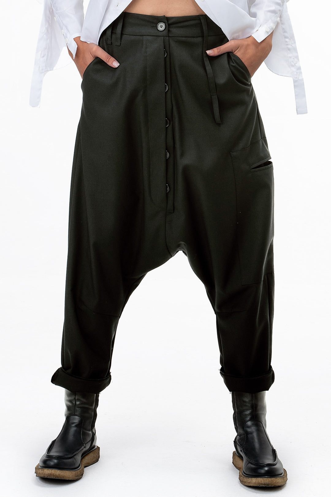 Avant garde Wool Harem Pants with Asymmetrical Details