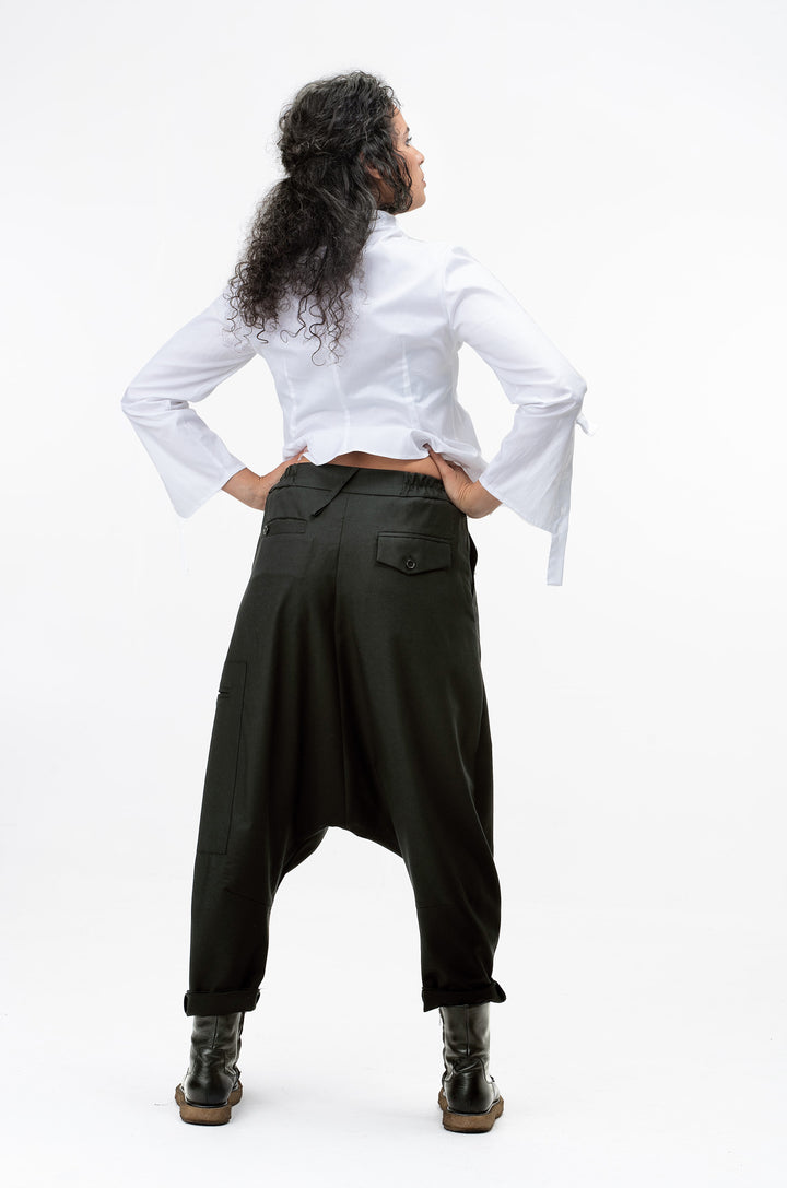 Avant garde Wool Harem Pants with Asymmetrical Details