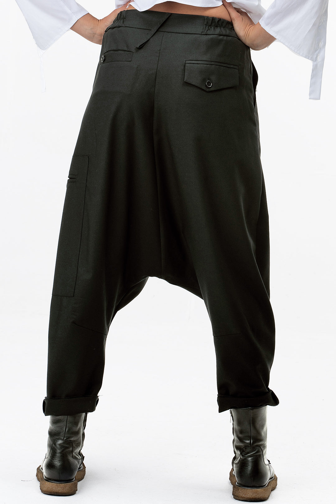 Avant garde Wool Harem Pants with Asymmetrical Details