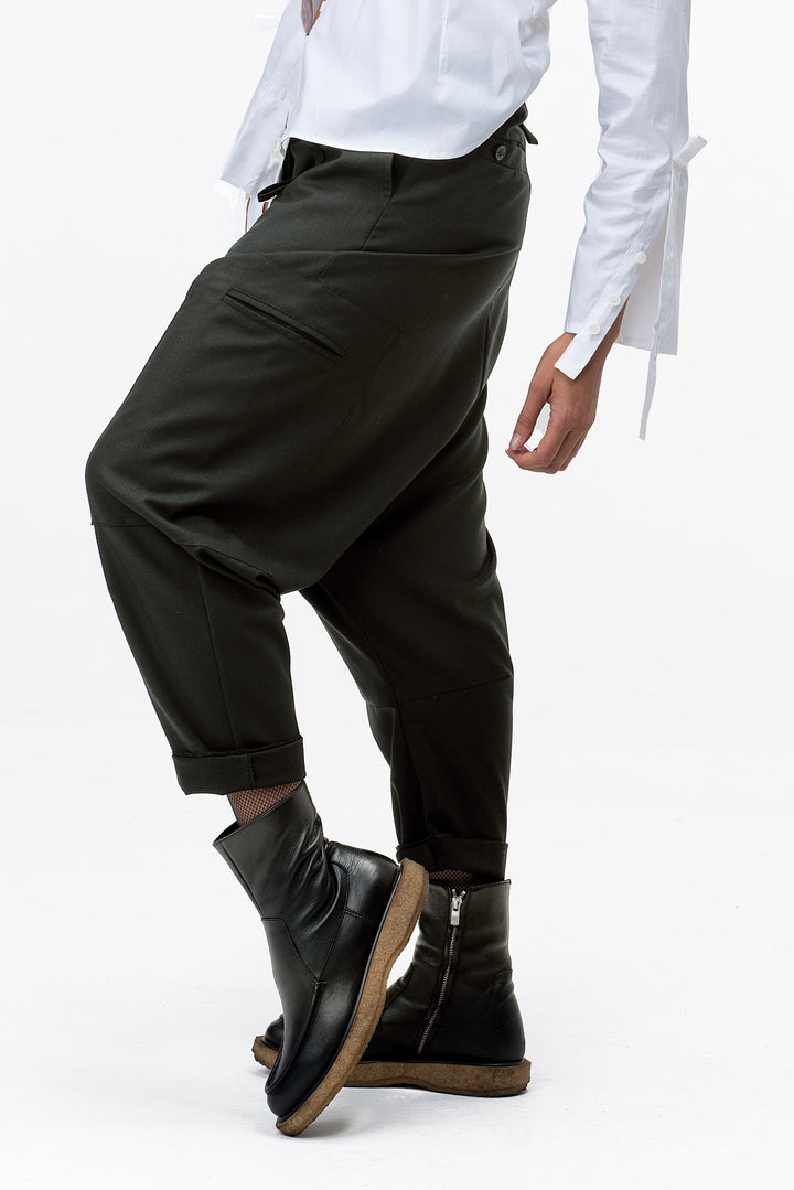 Avant garde Wool Harem Pants with Asymmetrical Details