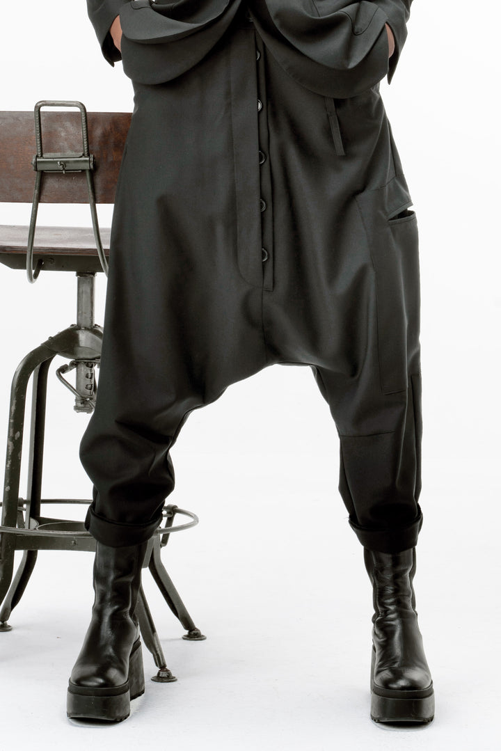 Avant garde Wool Harem Pants with Asymmetrical Details