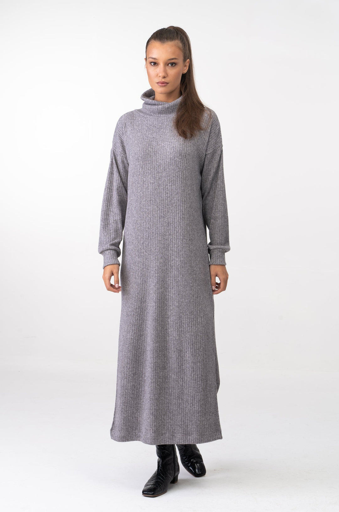 Soft Knit Winter Maxi Dress with Side Slits