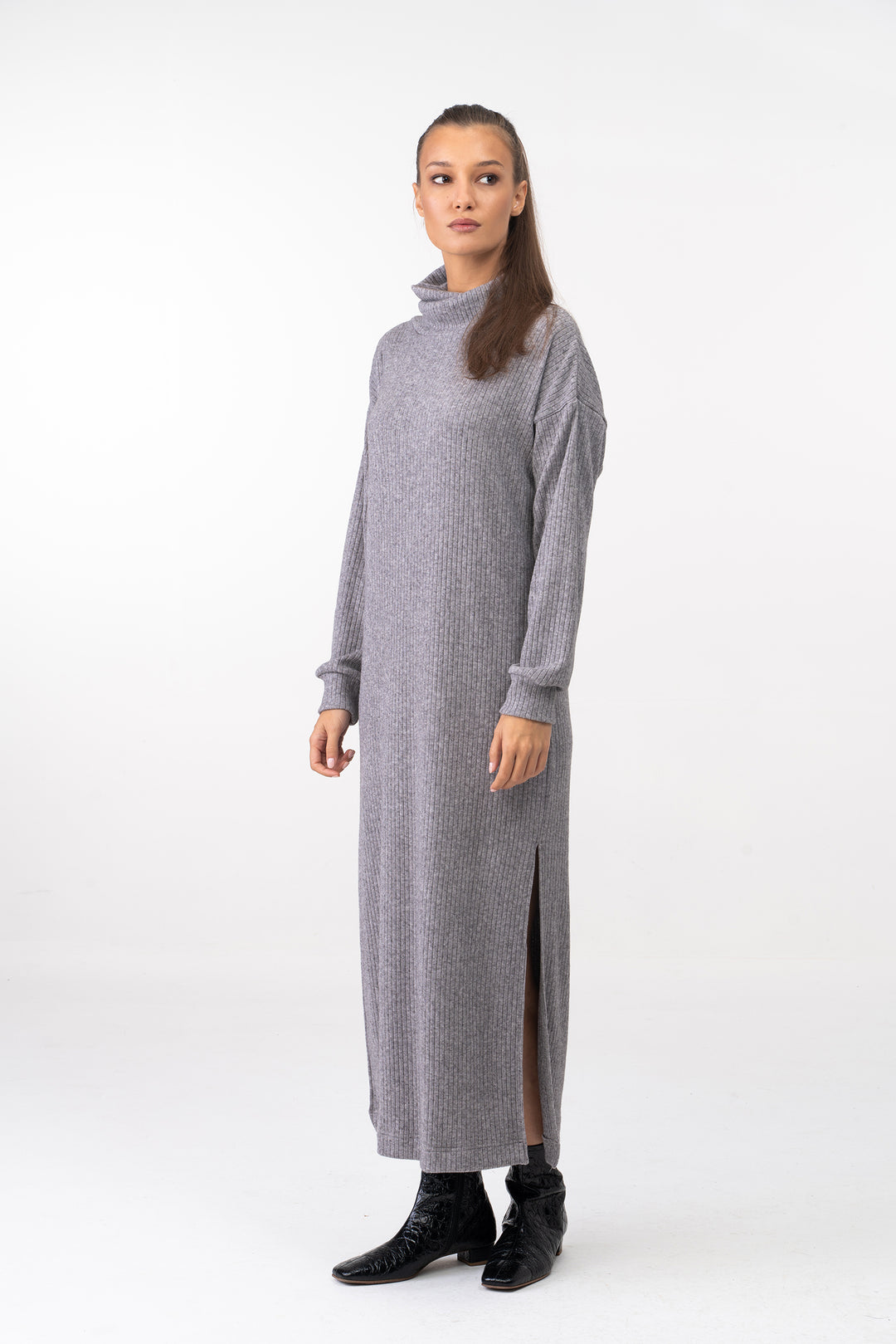 Soft Knit Winter Maxi Dress with Side Slits