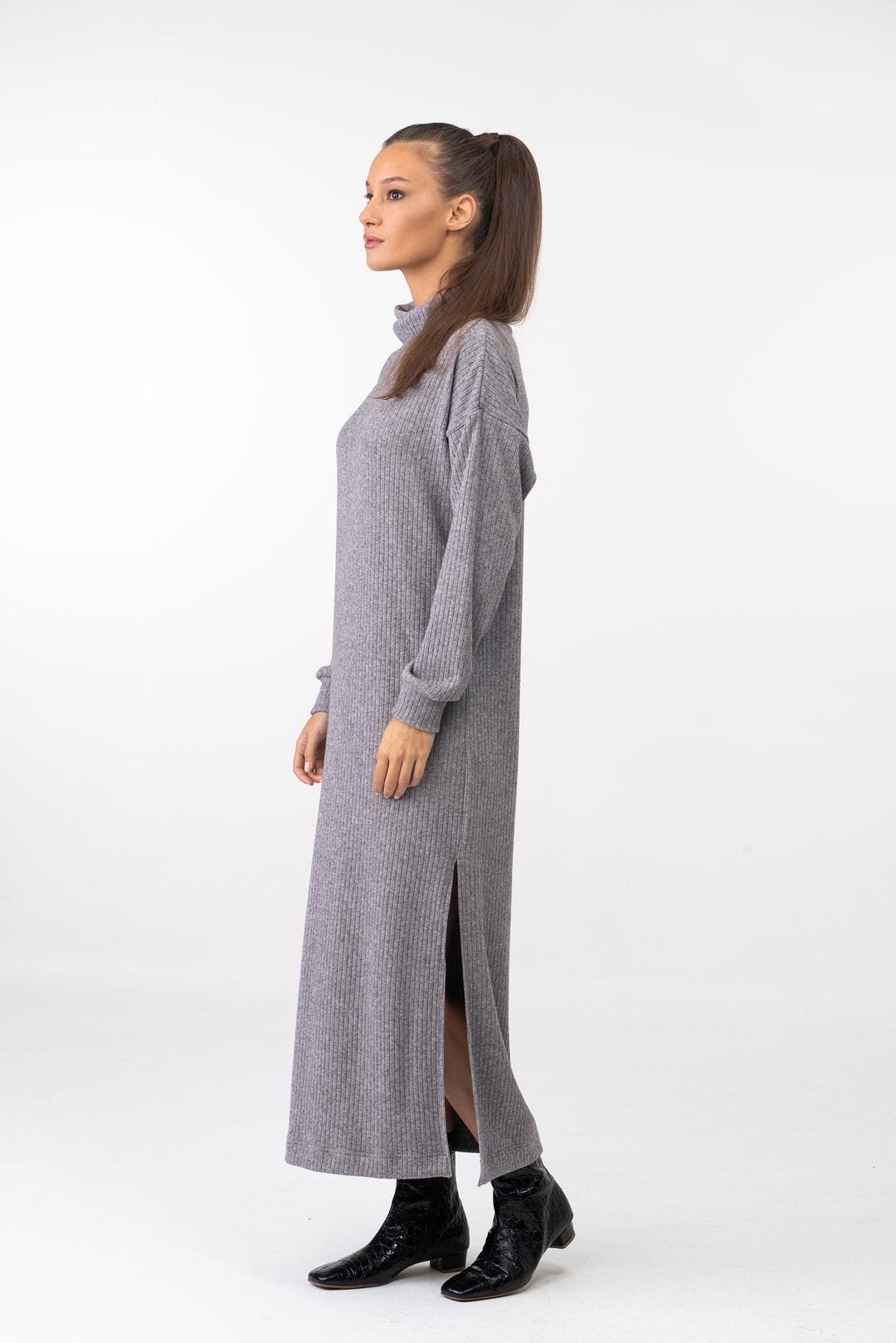 Soft Knit Winter Maxi Dress with Side Slits