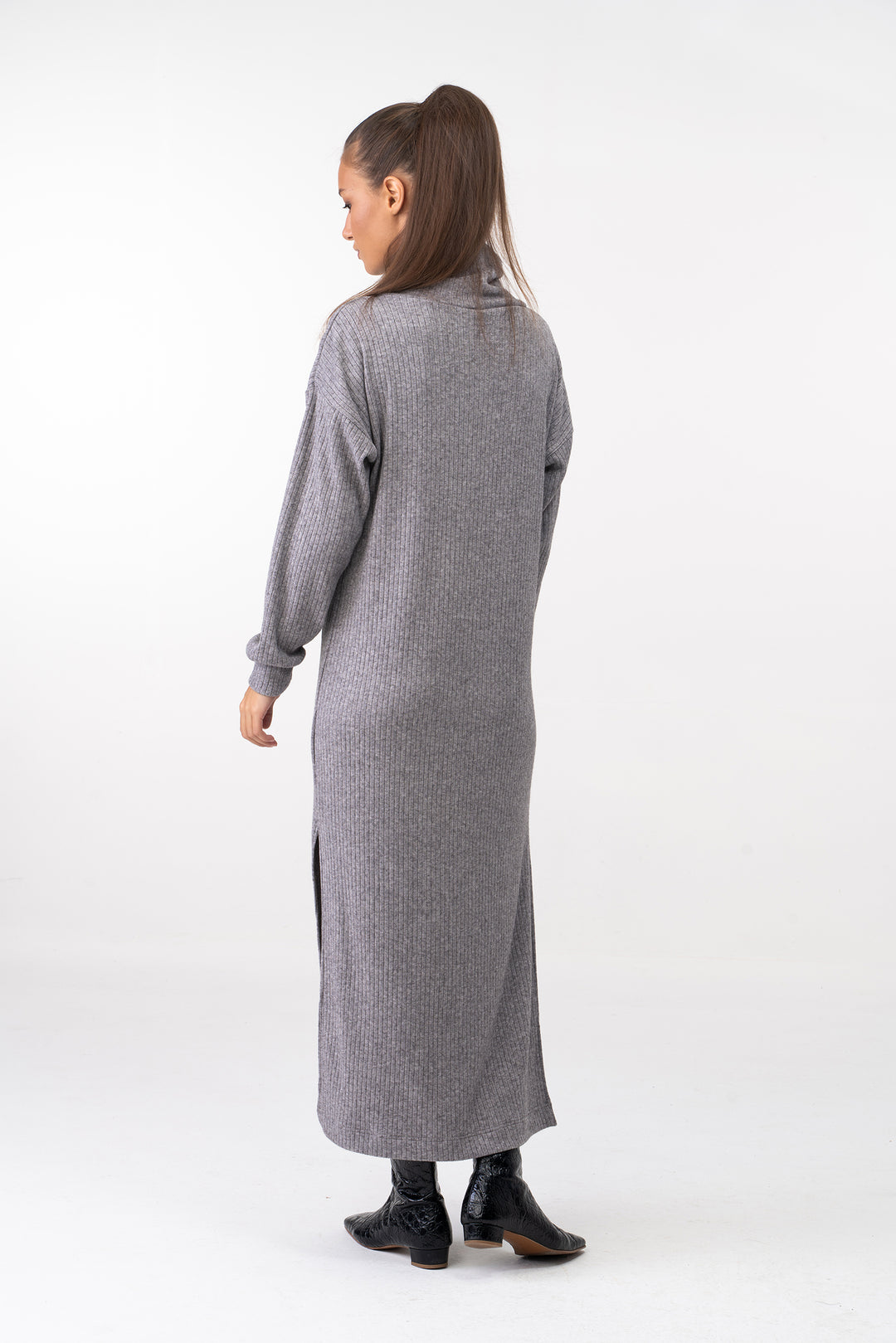 Soft Knit Winter Maxi Dress with Side Slits