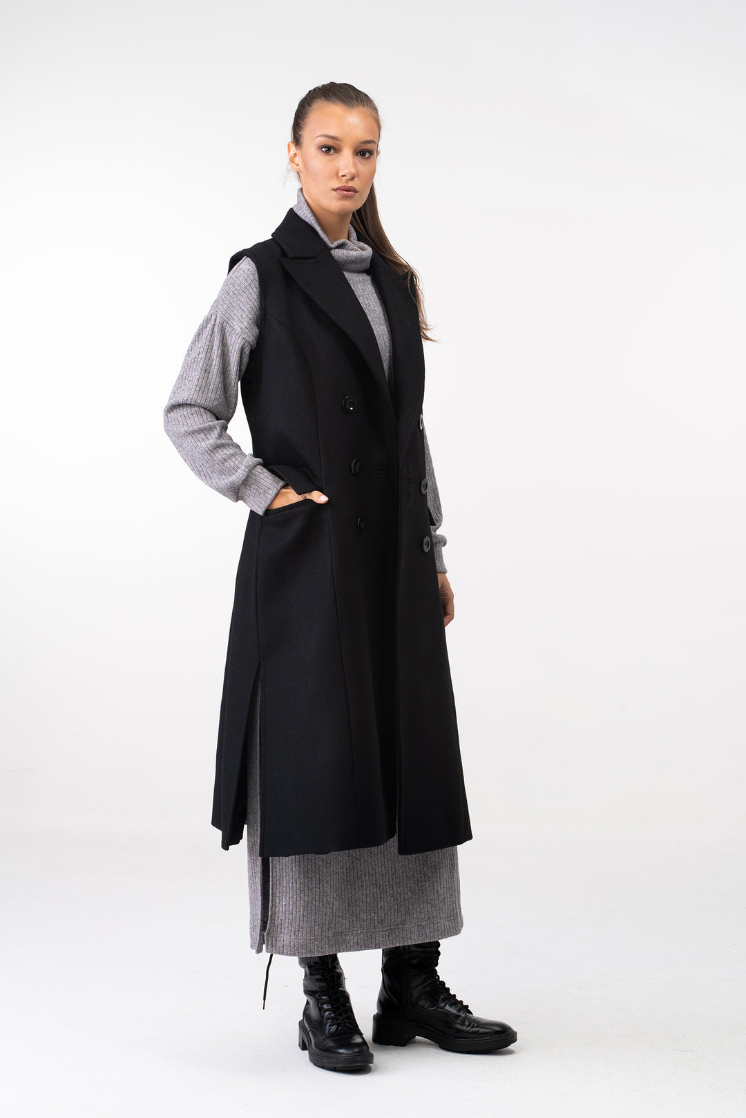 Long Double Breasted Wool Waistcoat