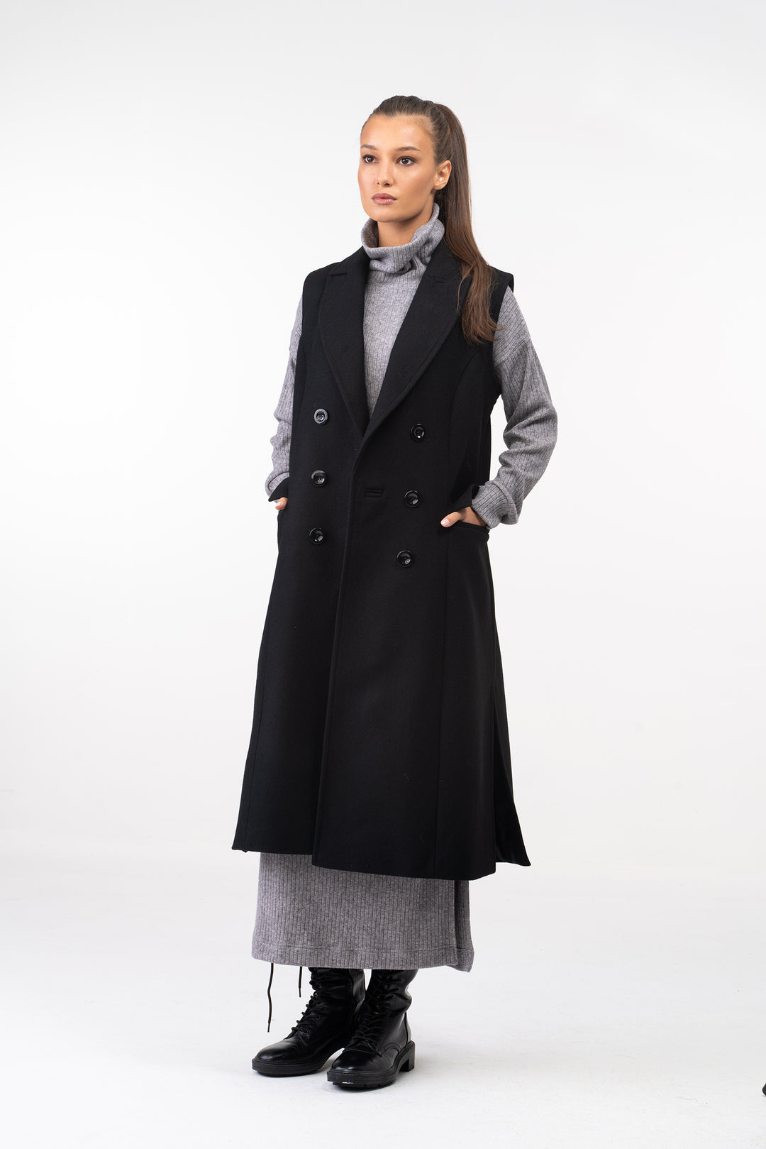 Long Double Breasted Wool Waistcoat